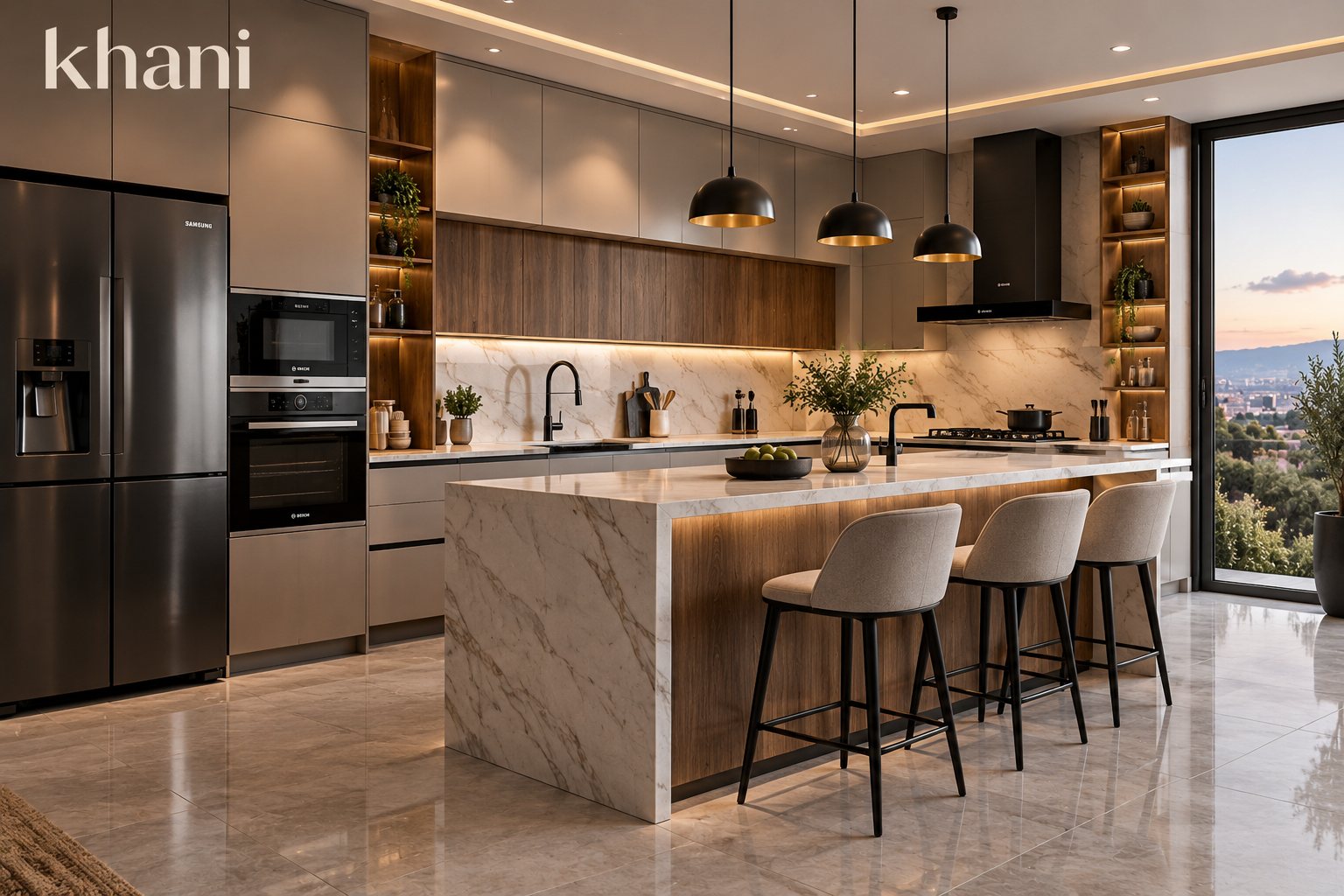 Khani custom kitchen with marble island